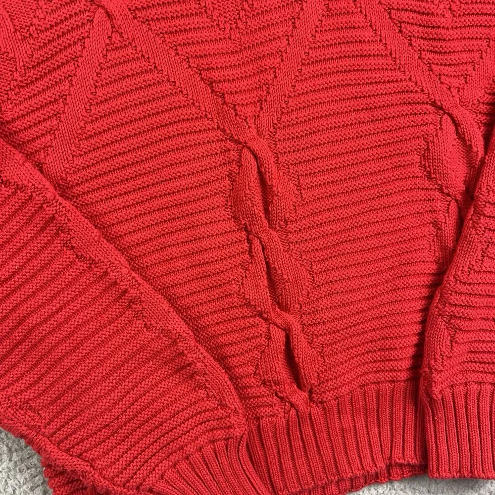 Vintage 90s Jantzen Sweater Cable Knit Fisherman Made In USA Red Sweatshirt Sz L